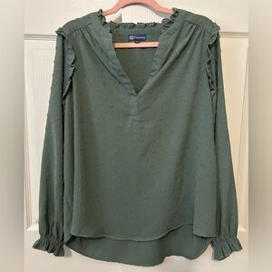 Democracy sage green Swiss dot ruffle sleeve blouse 1x